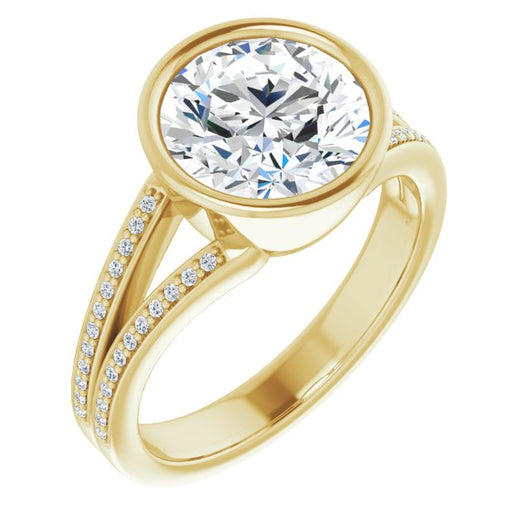 10K Yellow Gold Customizable Bezel-set Round Cut Design with Split Shared Prong Band