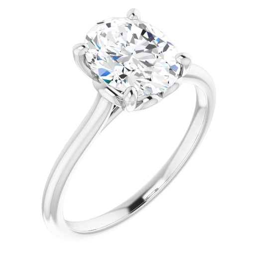 10K White Gold Customizable Cathedral-style Oval Cut Solitaire with Decorative Heart Prong Basket