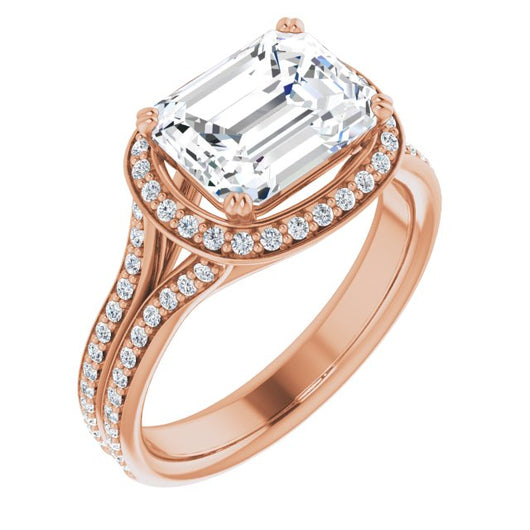 10K Rose Gold Customizable Cathedral-set Emerald/Radiant Cut Style with Split-Pav? Band