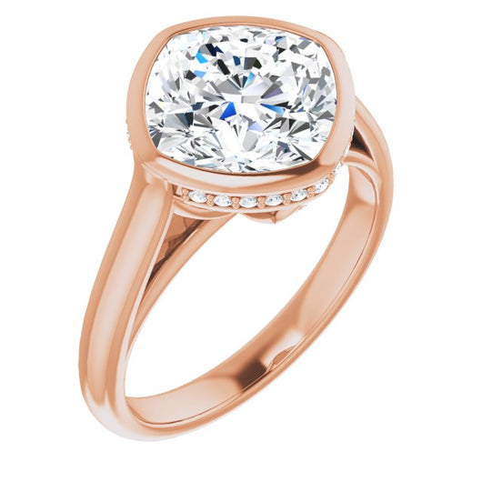 10K Rose Gold Customizable Cushion Cut Semi-Solitaire with Under-Halo and Peekaboo Cluster