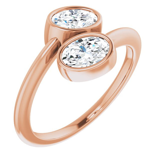 10K Rose Gold Customizable 2-stone Double Bezel Oval Cut Design with Artisan Bypass Band