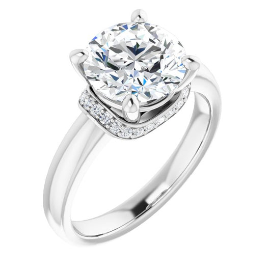 10K White Gold Customizable Round Cut Style featuring Saddle-shaped Under Halo