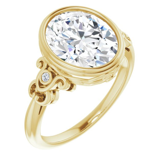 10K Yellow Gold Customizable 5-stone Design with Oval Cut Center and Quad Round-Bezel Accents