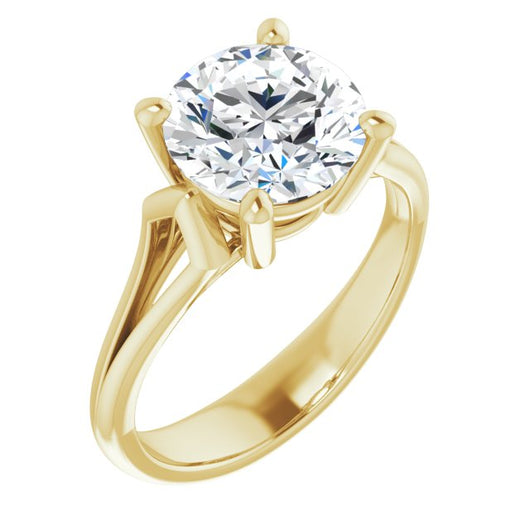 10K Yellow Gold Customizable Cathedral-Raised Round Cut Solitaire with Angular Chevron Split Band