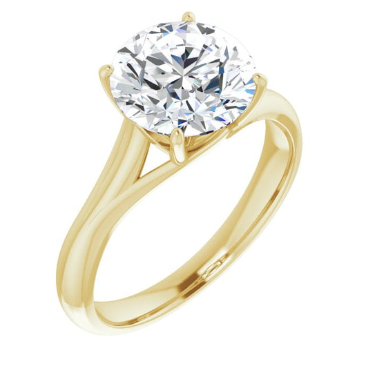 10K Yellow Gold Customizable Round Cut Solitaire with Crosshatched Prong Basket