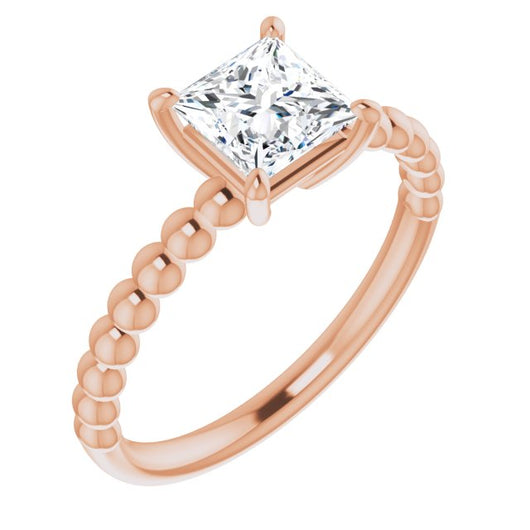 10K Rose Gold Customizable [[Cut] Cut Solitaire with Thin Beaded-Bubble Band