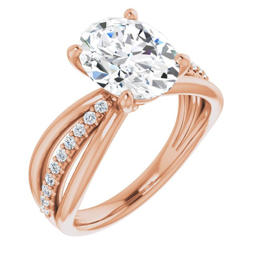 10K Rose Gold Customizable Oval Cut Design with Tri-Split Accented Band