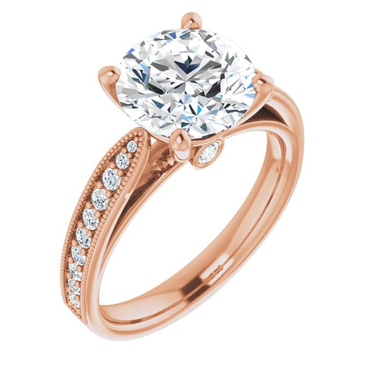 10K Rose Gold Customizable Round Cut Style featuring Milgrained Shared Prong Band & Dual Peekaboos