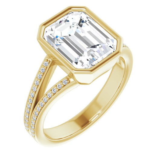 10K Yellow Gold Customizable Bezel-set Emerald/Radiant Cut Design with Split Shared Prong Band