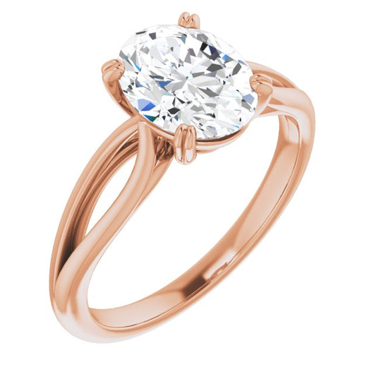 10K Rose Gold Customizable Oval Cut Solitaire with Wide-Split Band