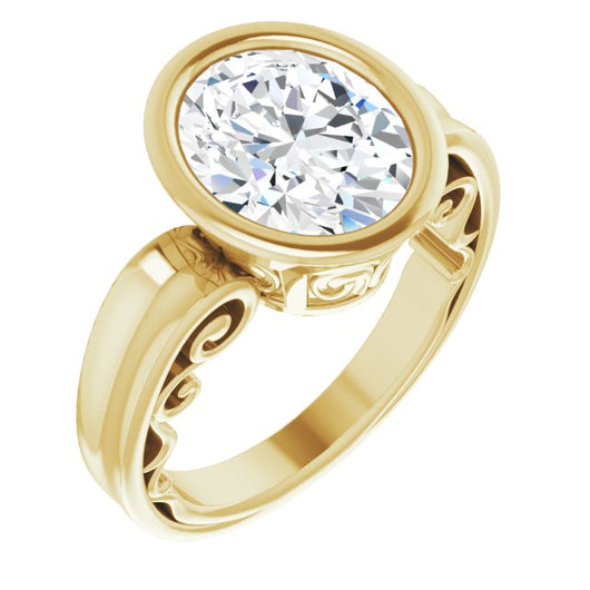 10K Yellow Gold Customizable Bezel-set Oval Cut Solitaire with Wide 3-sided Band