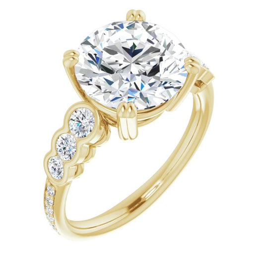 10K Yellow Gold Customizable Round Cut 7-stone Style Enhanced with Bezel Accents and Shared Prong Band