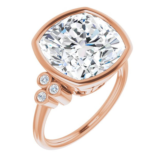 10K Rose Gold Customizable 7-stone Cushion Cut Style with Triple Round-Bezel Accent Cluster Each Side