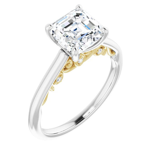 14K White & Yellow Gold Customizable Cathedral-set Asscher Cut Style featuring Peekaboo Trellis Hidden Stones