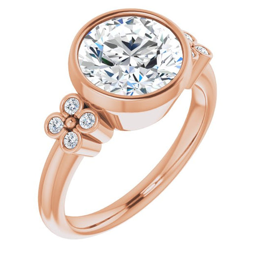 10K Rose Gold Customizable 9-stone Bezel-set Round Cut Design with Quad Round Bezel Side Stones Each Side