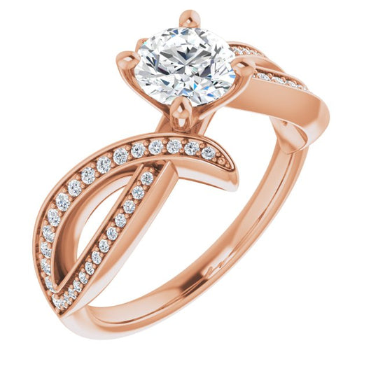 10K Rose Gold Customizable Round Cut Design with Swooping Pavé Bypass Band