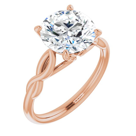 10K Rose Gold Customizable Round Cut Solitaire with Braided Infinity-inspired Band and Fancy Basket)