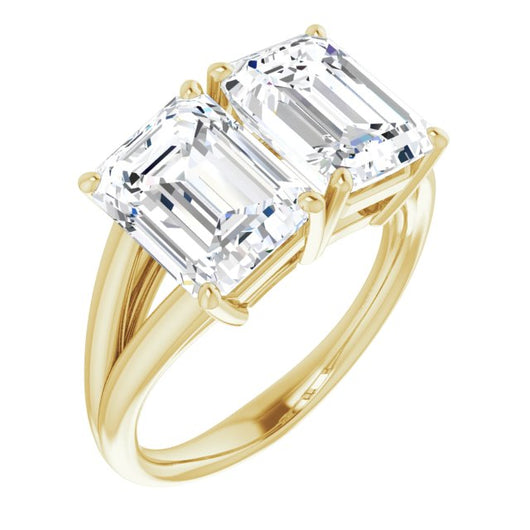 10K Yellow Gold Customizable Two-Stone Emerald/Radiant Cut with Split Band