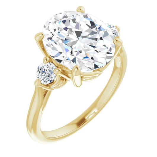 10K Yellow Gold Customizable Three-stone Oval Cut Design with Small Round Accents and Vintage Trellis/Basket