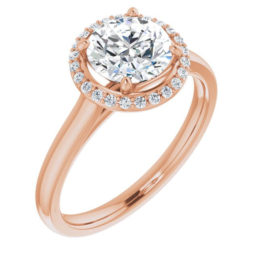 10K Rose Gold Customizable Halo-Styled Cathedral Round Cut Design