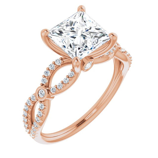 10K Rose Gold Customizable Princess/Square Cut Design with Infinity-inspired Split Pavé Band and Bezel Peekaboo Accents