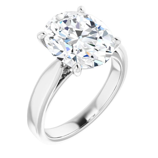 10K White Gold Customizable Oval Cut Cathedral Solitaire with Wide Tapered Band