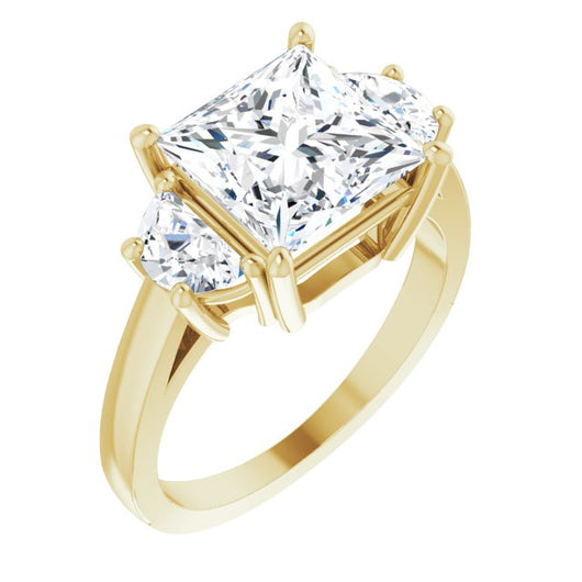 10K Yellow Gold Customizable 3-stone Design with Princess/Square Cut Center and Half-moon Side Stones