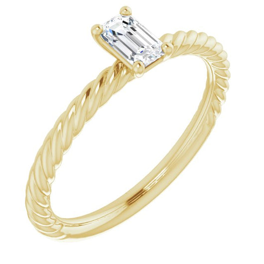 10K Yellow Gold Customizable [[Cut] Cut Solitaire featuring Braided Rope Band