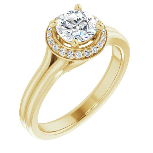 10K Yellow Gold Customizable Cathedral-set Round Cut Design with Split-band & Halo Accents