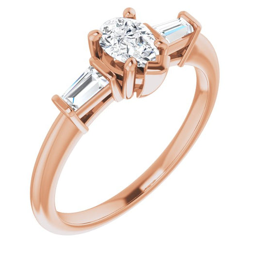 10K Rose Gold Customizable 3-stone Pear Cut Design with Dual Baguette Accents)