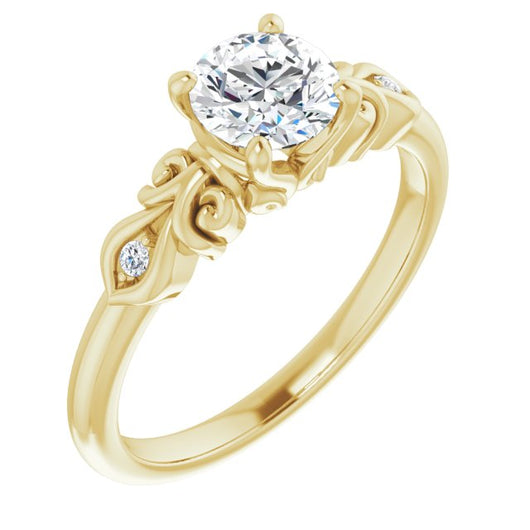 10K Yellow Gold Customizable 3-stone Round Cut Design with Small Round Accents and Filigree