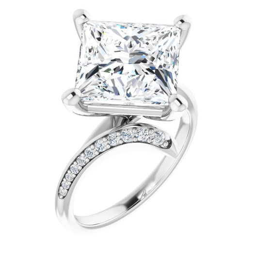 10K White Gold Customizable Princess/Square Cut Style with Artisan Bypass and Shared Prong Band