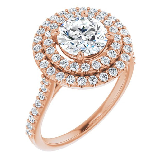 10K Rose Gold Customizable Double-Halo Round Cut Design with Accented Split Band