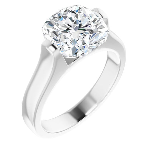 10K White Gold Customizable Bar-set Cushion Cut Solitaire