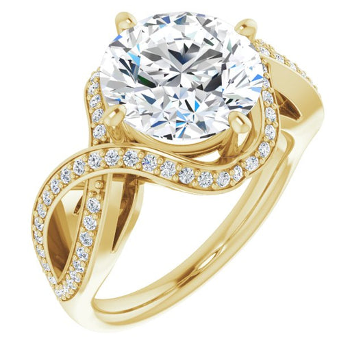 10K Yellow Gold Customizable Round Cut Design with Twisting, Infinity-Shared Prong Split Band and Bypass Semi-Halo