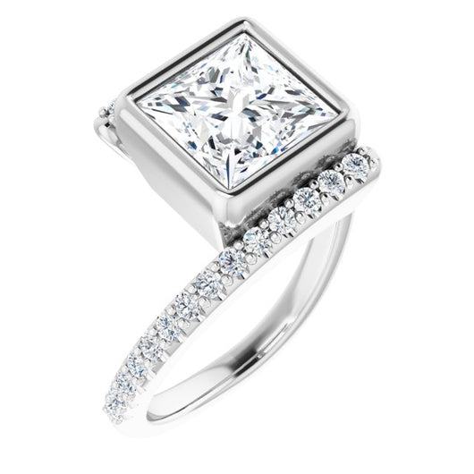 10K White Gold Customizable Bezel-set Princess/Square Cut Design with Bypass Pavé Band