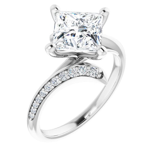 10K White Gold Customizable Princess/Square Cut Style with Artisan Bypass and Shared Prong Band