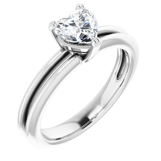 10K White Gold Customizable Heart Cut Solitaire with Grooved Band