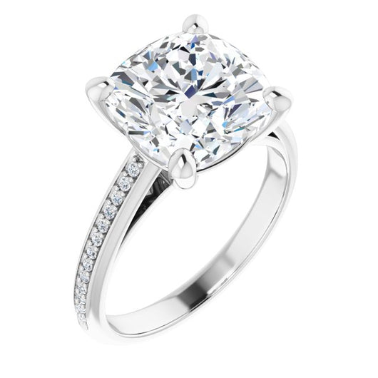 10K White Gold Customizable Cathedral-set Cushion Cut Style with Shared Prong Band