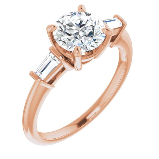 10K Rose Gold Customizable 3-stone Round Cut Design with Dual Baguette Accents)