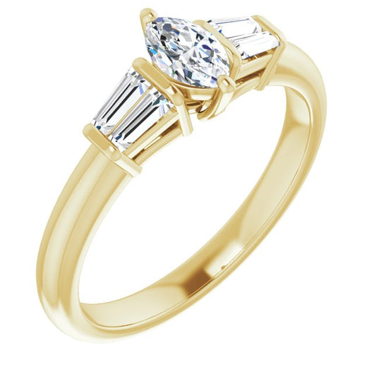 10K Yellow Gold Customizable 5-stone Marquise Cut Style with Quad Tapered Baguettes