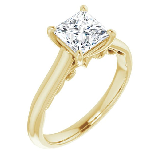 10K Yellow Gold Customizable Princess/Square Cut Cathedral Solitaire with Two-Tone Option Decorative Trellis 'Down Under'