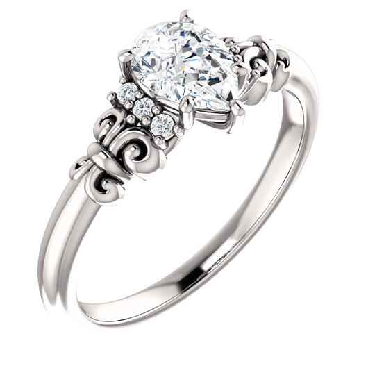 10K White Gold Customizable 7-stone Pear Cut Design with Vertical Round-Channel Accents