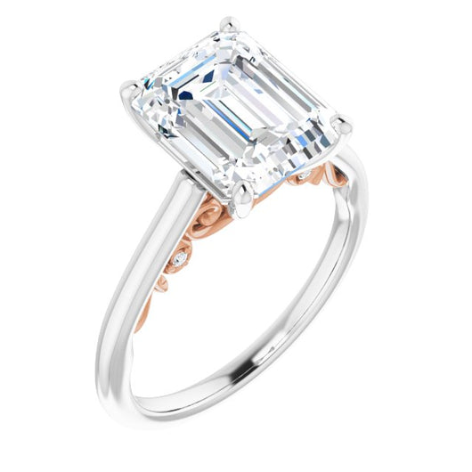 14K White & Rose Gold Customizable Cathedral-set Emerald/Radiant Cut Style featuring Peekaboo Trellis Hidden Stones