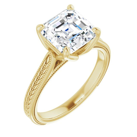 10K Yellow Gold Customizable Asscher Cut Solitaire with Wheat-inspired Band 