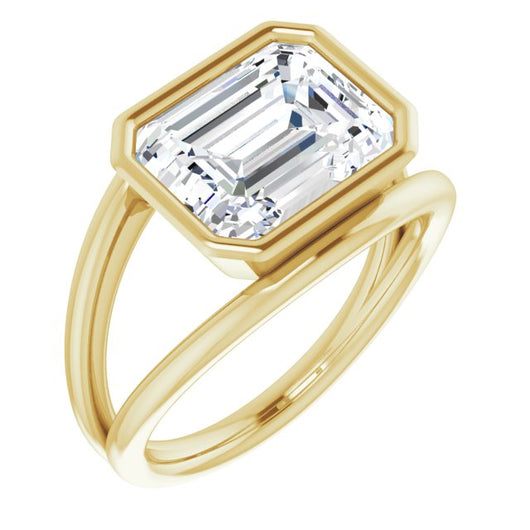 10K Yellow Gold Customizable Bezel-set Emerald/Radiant Cut Style with Wide Tapered Split Band