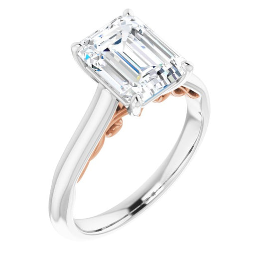 14K White & Rose Gold Customizable Emerald/Radiant Cut Cathedral Solitaire with Two-Tone Option Decorative Trellis 'Down Under'