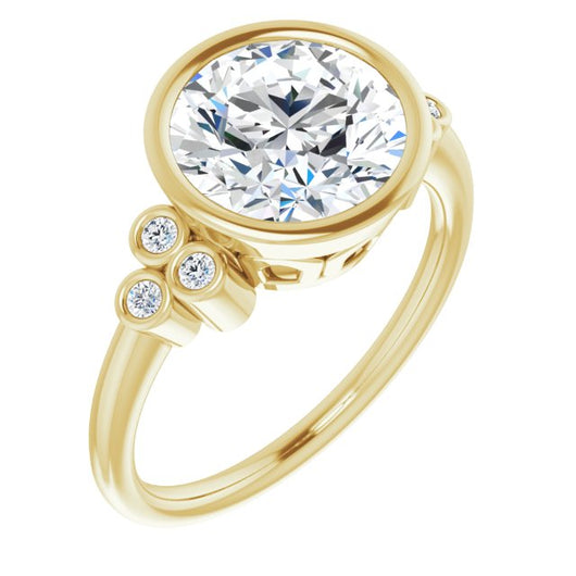 10K Yellow Gold Customizable 7-stone Round Cut Style with Triple Round-Bezel Accent Cluster Each Side