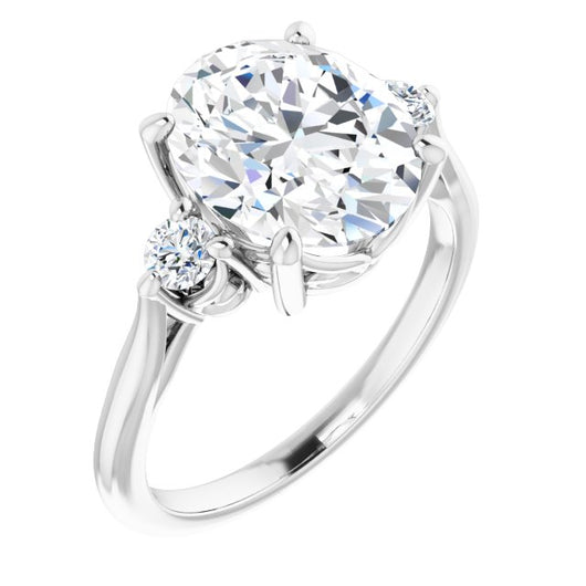 10K White Gold Customizable Three-stone Oval Cut Design with Small Round Accents and Vintage Trellis/Basket