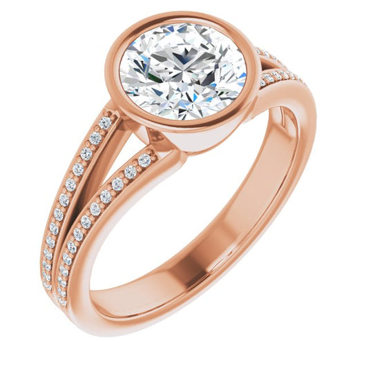 10K Rose Gold Customizable Bezel-set Round Cut Design with Split Shared Prong Band